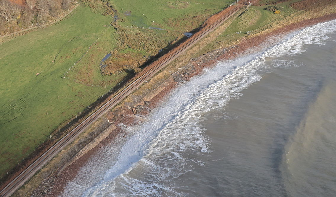 Far North Line - Sea wall damage at Lothbeg, between Brora and Helmsdale.