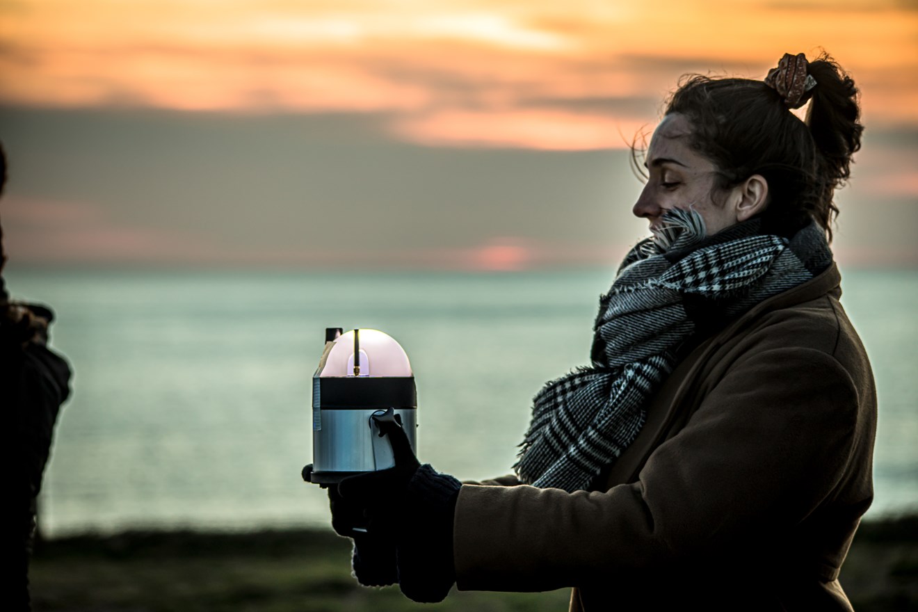 Unboxed Dinas Dinlle- Holding the Geolight: Photo Credit : Green Space Dark Skies, Dinas Dinlle, Photo: Geraint Thomas