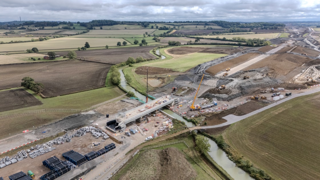 Aerial view of the Oxford Canal viaduct looking south towards Boddington and Wormleighton Sept 2026