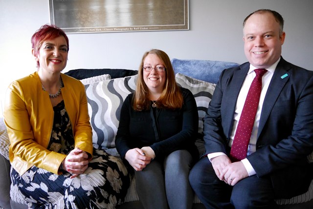 Cabinet Secretary for Communities, Social Security & Equalities, Angela Constance, meets with Donnah Anderson and Ross Armstrong, Contract Director at Warmworks Scotland.