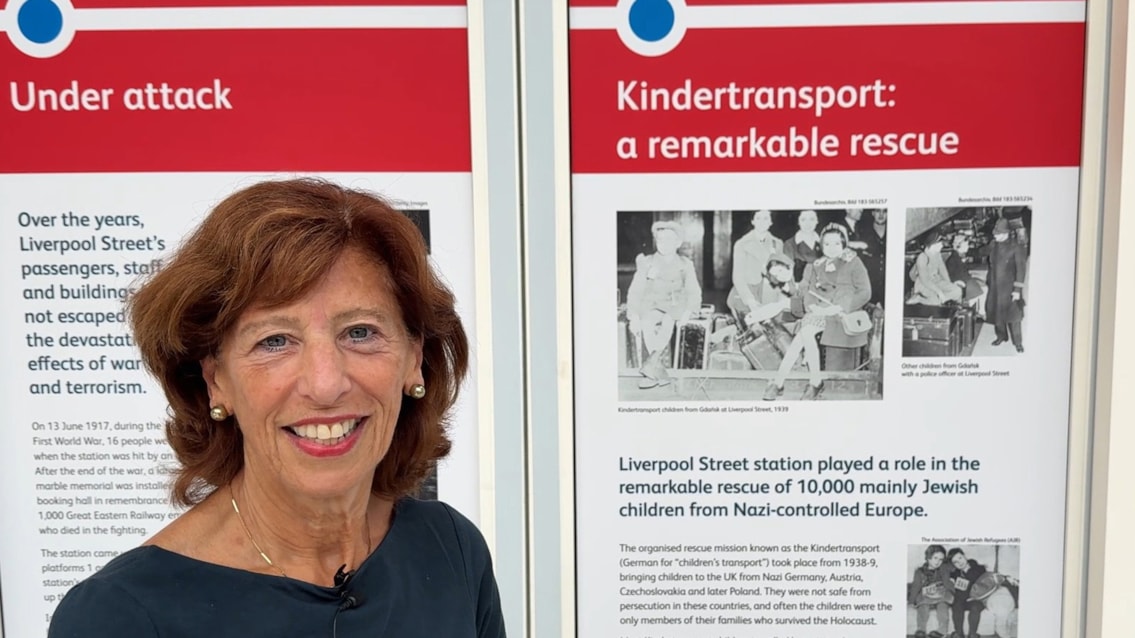 Lady Linda Reich with the Kindertransport section of the exhibition
