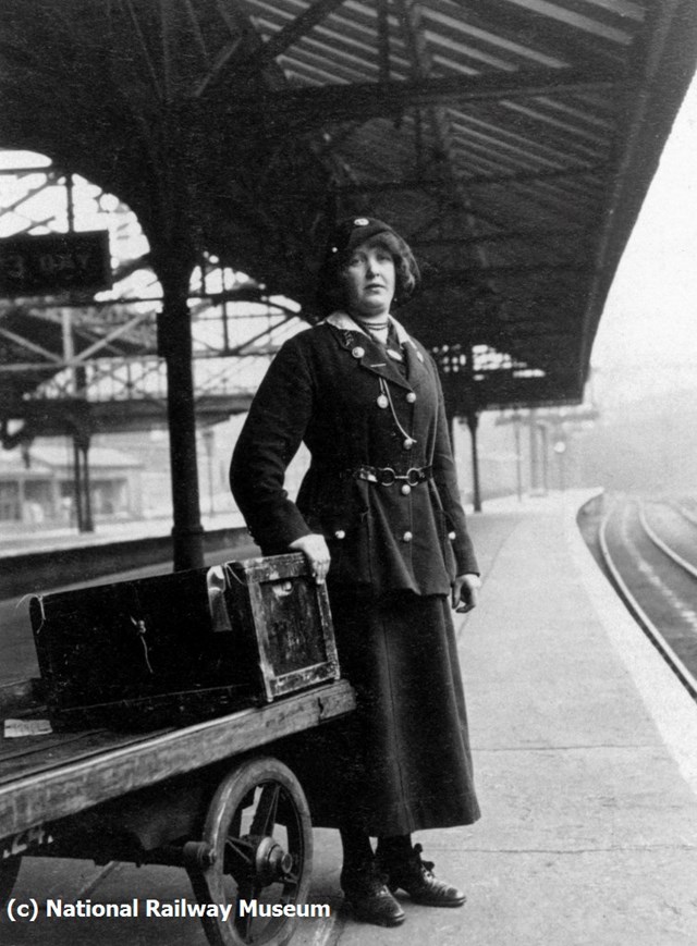 Female porter on the Lancashire and Yorkshire Railway during World War One
