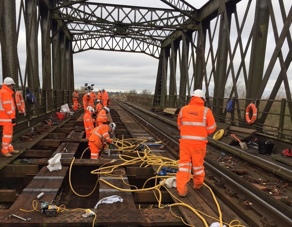Fewer delays to train services between Cambridge and Peterborough following completion of bridge repairs in Manea: Manea bridge Cambridgeshire structural renewal