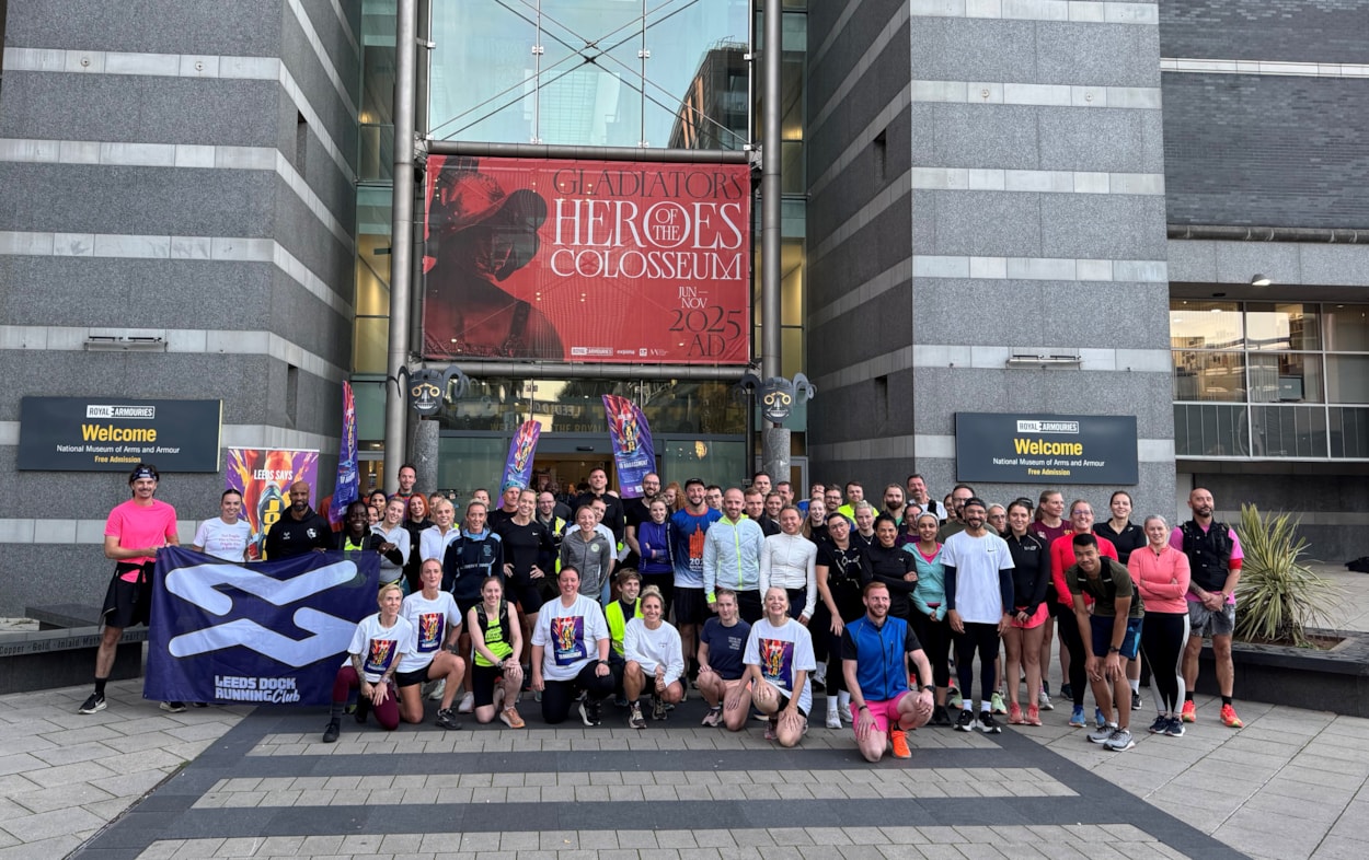 JogOn group photo: A launch event for the JogOn campaign was hosted at the Royal Armouries on 24 September, with speakers including the Mayor of West Yorkshire Tracy Brabin and Olympian athlete Alex Bell. Leeds Dock Running Club then led a run through the city centre finishing at City Square.
