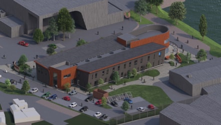 Ortographic view of the University of Cumbria Barrow campus, including proposed extension (November 2024)