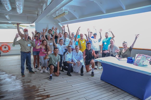 Fred. Olsen Cruise Lines’ guests unite in £10,000 RNLI fundraising challenge in support of husband and wife’s 20-marathon feat: Guests and crew taking part in sponsored laps of Borealis