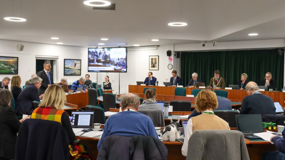 Cllr Mike Evemy presents resolution to Full Council