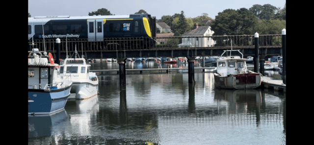 SWR train on Lymington Pier bridge