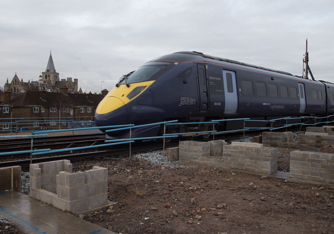 Secretary of State for Transport sees progress at Rochester’s new station: Southeastern High Speed train passes Rochester new station site