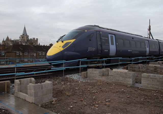 Southeastern High Speed train passes Rochester new station site