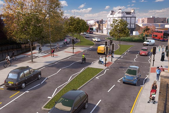 TfL Press Release - TfL unveils plans to build a major new Cycleway in southeast London: TfL image - Artists’ impression of Greenwich to Woolwich Cycleway