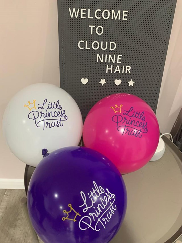 Cloud Nine Hair salon and Little Princess Trust balloons copy: Cloud Nine Hair salon and Little Princess Trust balloons copy