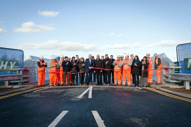 Reopening of Foxhall Road bridge: Mr Birch (Director of Didcot Plant) reopening an improved Foxhall Road bridge in Didcot, with members of the project team (Network Rail and Murphy)