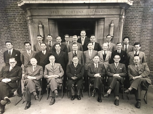 Russell Parsons (2nd row 6 from left) outside the British Rail School of Transport in Derby