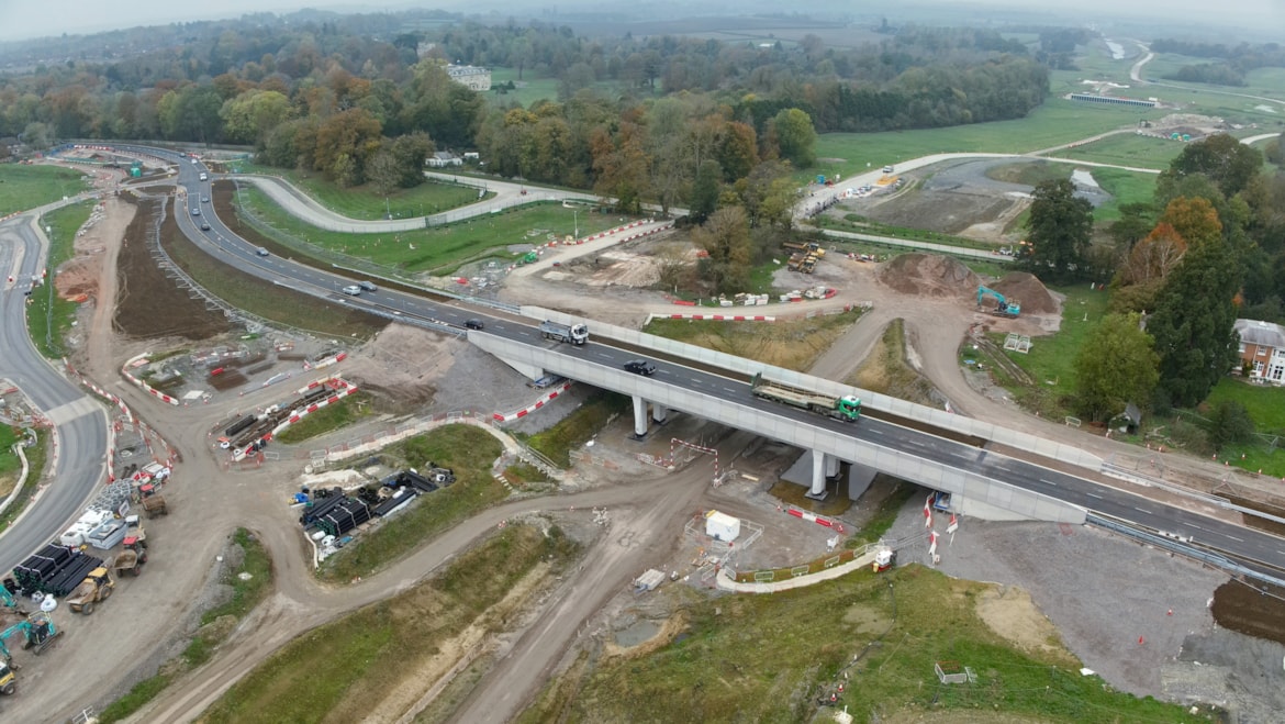 HS2 opens second key Aylesbury road bridge: Aerial view of completed A418 overbridge near Aylesbury (November 2024) 10