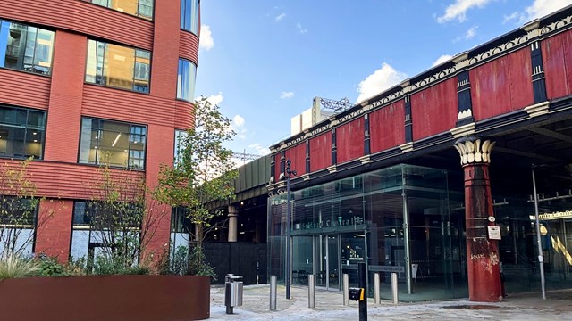 Salford Central station reopen after platform accessibility upgrades: Salford Central station entrance