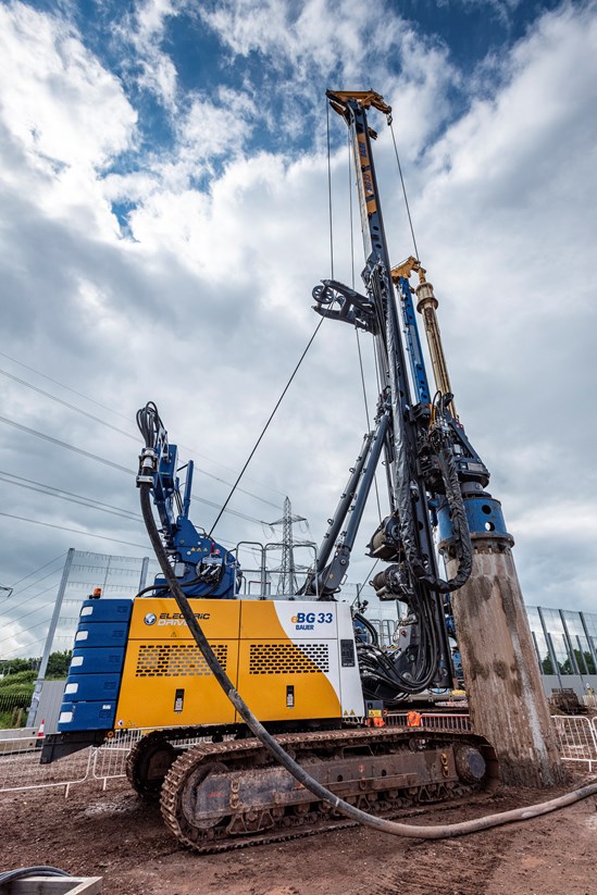 The new BAUER eBG33 piling rig which cuts 1,200kg of CO2 per day and reduces noise by 50%