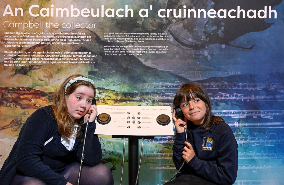 P6 pupils from Bun-sgoil Taobh na Pàirce, Edinburgh tune in to some Gaelic folktales at the National Library of Scotland. Credit: Neil Hanna