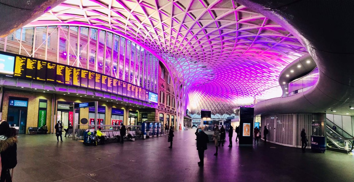 Network Rail marks International Day of Disabled Persons with investment in sign language screens, station navigation app and stoma-friendly toilets at all of its 20 stations: King’s Cross station lights up purple to celebrate disabled people worldwide-2
