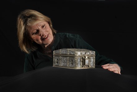 Dr Anna Groundwater Principal Curator at National Museums Scotland with the silver casket believed to have belonged to Mary, Queen of Scots. Photo © Stewart Attwood (2)