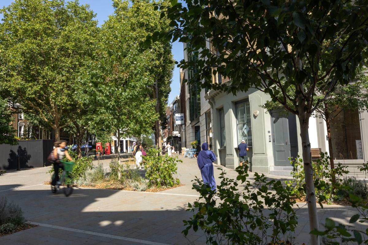 People walking through improvements in Clerkenwell Green