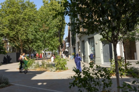 People walking through improvements in Clerkenwell Green