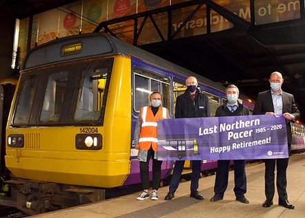 Pictured with Pacer 142004 are (l-r) Becky Styles, Community  and Sustainability Manager, Nick Donovan, Managing Director, Jason Ward, Driver and Chris Jackson, Regional Director