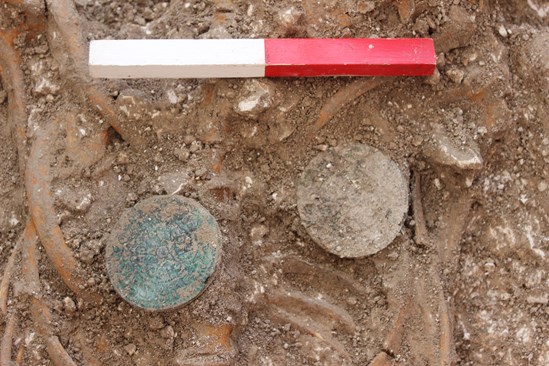 HS2 excavations of an Anglo Saxon burial ground in Wendover-7: A set of copper alloy brooches uncovered during HS2 excavations of an Anglo Saxon burial ground in Wendover.