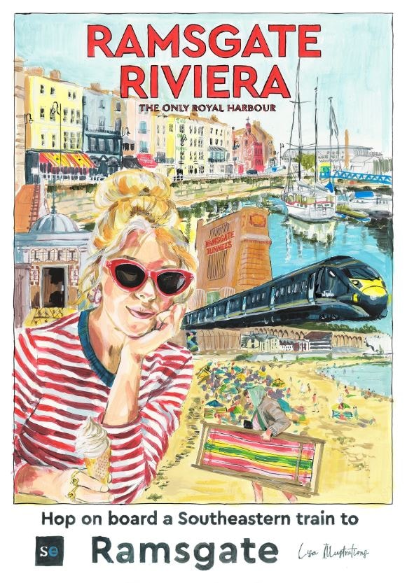 Southeastern collaborates with local artists to showcase destinations in Kent: Ramsgate Riviera by Lisa Illustrations