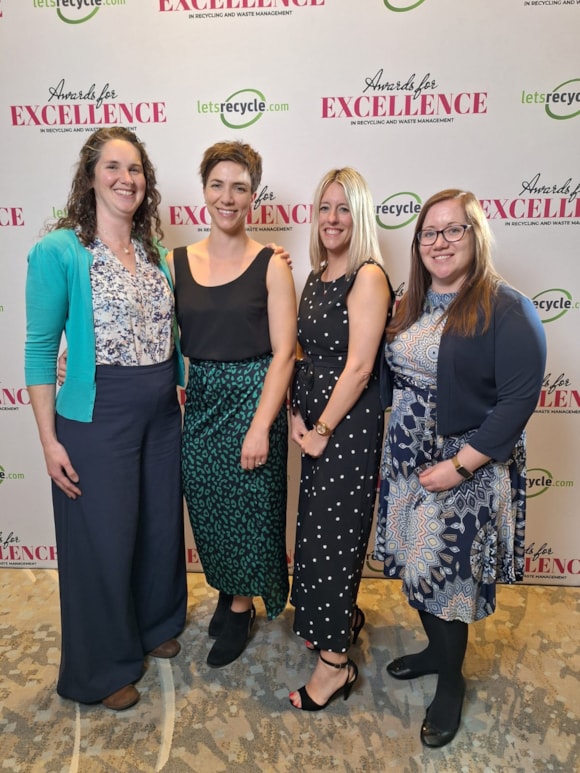 Herts Sustainable Families Highly Commended in Excellence in Recycling & Waste Management Award: (L-R) Helena Jackson (Hertfordshire County Council), Gemma Paris (Hertsmere Borough Council), Ruth Young (Watford Borough Council) and Claire Nicholls (Stevenage Borough Council)