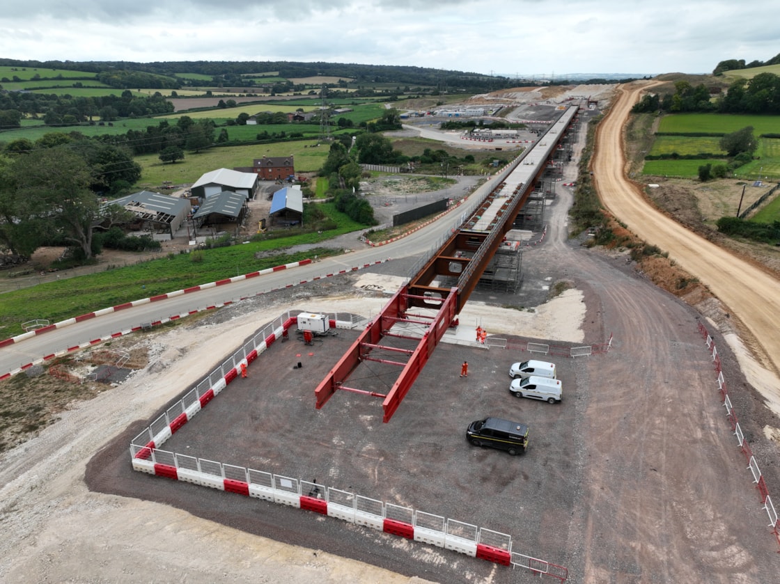 Aerial image of completion of 8 month Wendover Dean Viaduct deck slide - August 2024