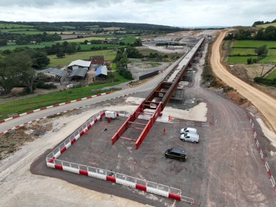 Aerial image of completion of 8 month Wendover Dean Viaduct deck slide - August 2024