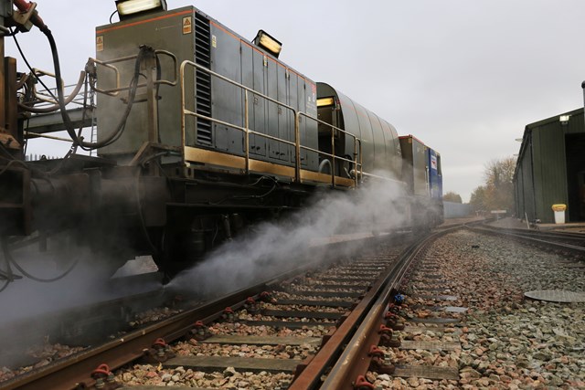 Leaf-busting train at work, Tonbridge