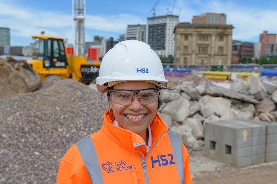 HS2 releases hundreds of new job opportunities in the West Midlands: HS2 apprentice Kate pictured at the Curzon St Station site