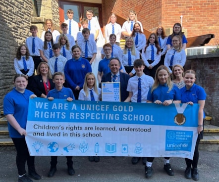 Milford Haven School pupils with the UNICEF Gold Award