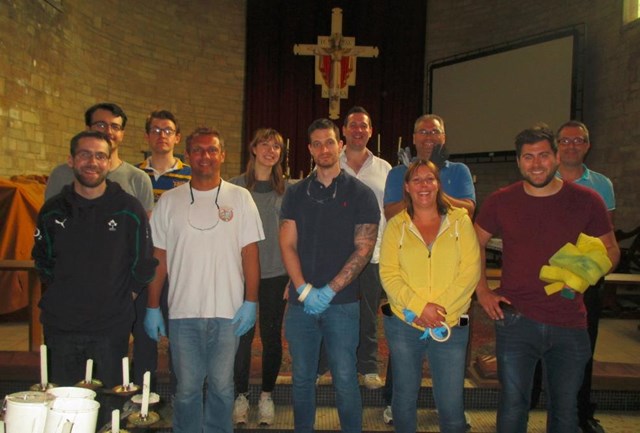 Thameslink Programme volunteers inside the church: Volunteers from the Thameslink Programme inside St. Katharine with St. Bartholomew Parish Church.