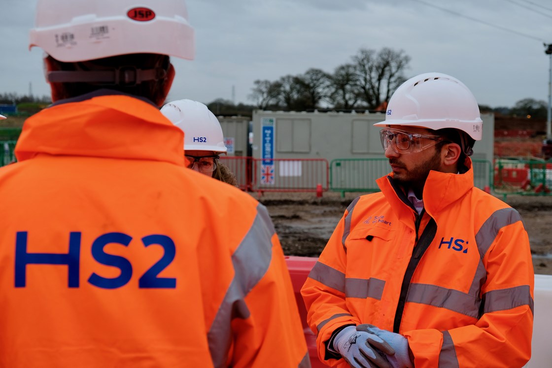 Saqib Bhatti MP visit to Interchange February 2020: Credit: Tom Lawson / HS2 Ltd
(Stakeholder, MP, visit, solihull, Saqib Bhatti, Interchange, station, PPE, protective equipment, safety)
Internal Asset No. 14259