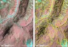 Segmentation - (C) Getmapping plc/ SNH: Shows the results of a semi-automated process called segmentation used to produce the polygon habitat boundaries, which is an important part of the mapping process to highlight ie a much faster process than hand-drawing the boundaries.