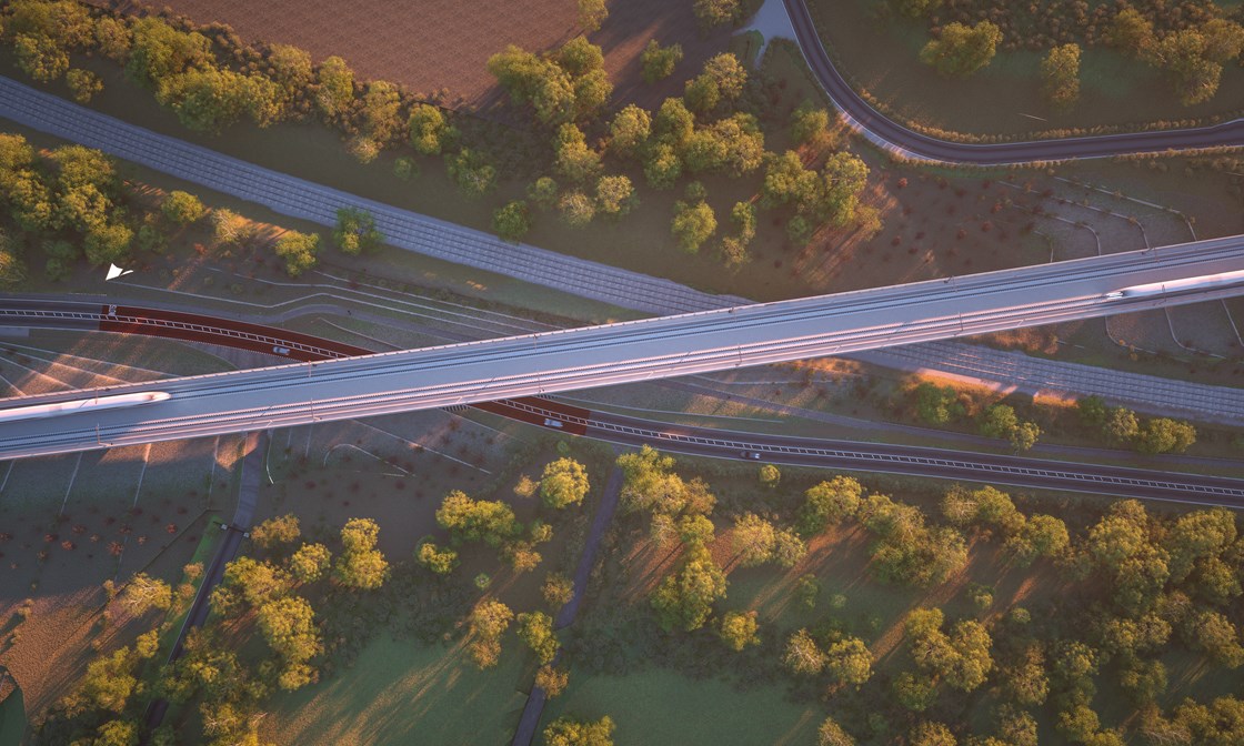 HS2 Small Dean Viaduct from above crossing A413 and Chiltern rail line 53628