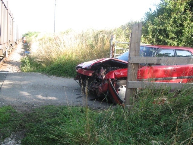 Damaged car after incident at Bog Hall Farm near Ferryhill