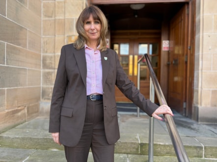 Moray Council Chief Executive, Karen Greaves outside HQ