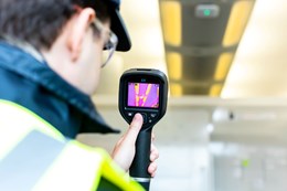 Mitie Energy Manager using a thermal imaging camera to check energy efficiency of lighting