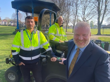 Carl Southall and Michael Edwards from the green care team with Councillor Damian Corfield