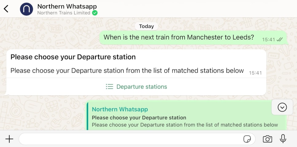 Image shows Whatsapp service by Northern