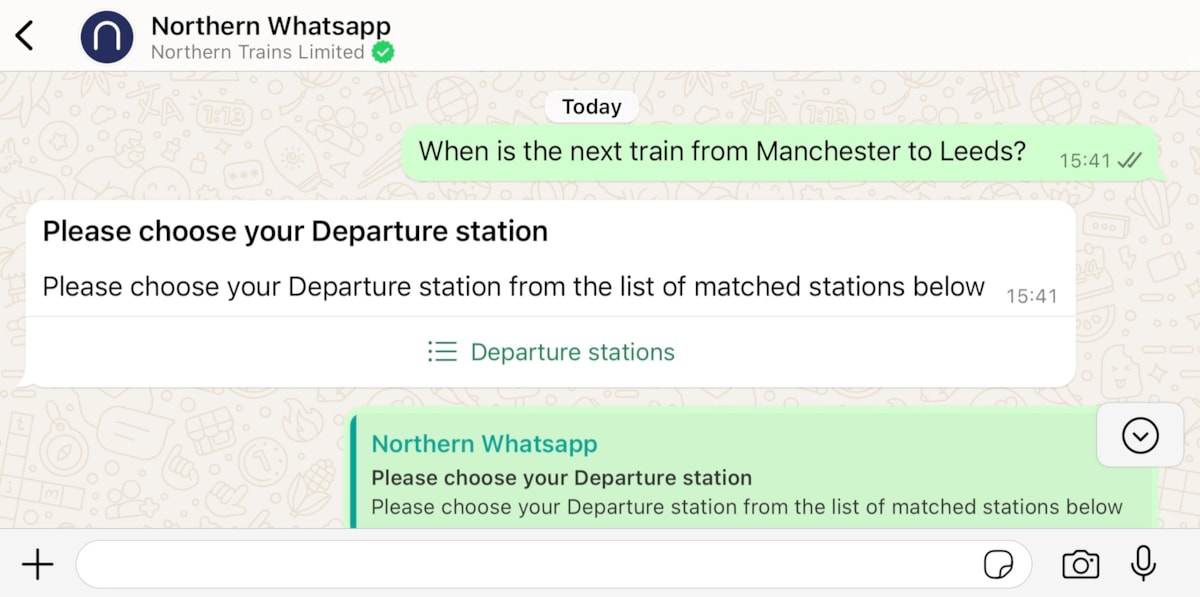 Image shows Whatsapp service by Northern