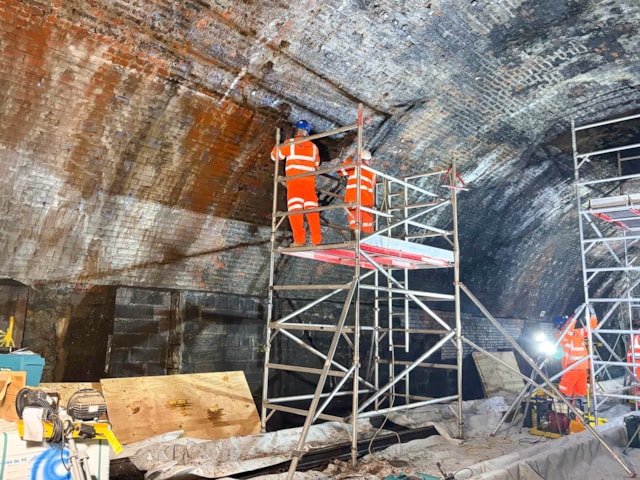 Colleagues working at height in St James Tunnel: Colleagues working at height in St James Tunnel