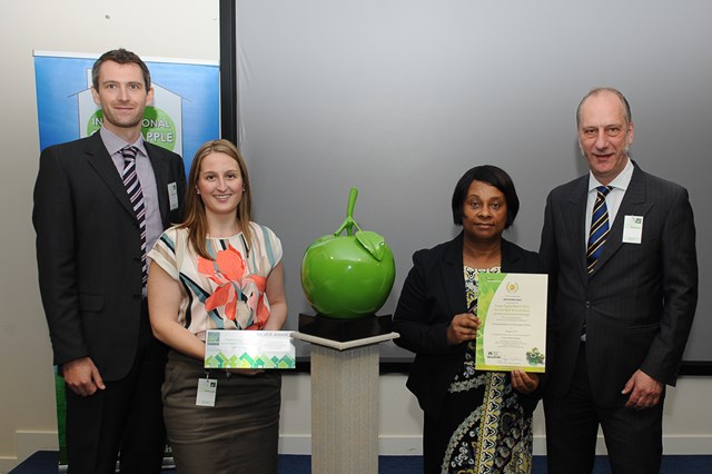 Network Rail scoops Green Apple award: From left to right:
Dave Jones, designer Jacobs’ senior ecologist 
Clare Rice Network Rail construction manager 
Mrs Doreen Lawrence OBE 
Elwen Tasker, contractor Carillion’s environmental manager
