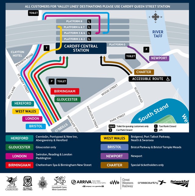 Queue Map - Cardiff Central for mainline services