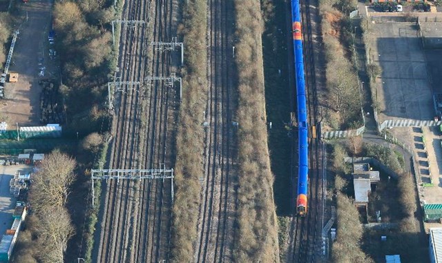 Biscuit Tunnel, Reading: Biscuit Tunnel runs across the middle of the picture, with the right hand (southern) bridge deck being replaced this weekend.
Picture: Network Rail Air Ops