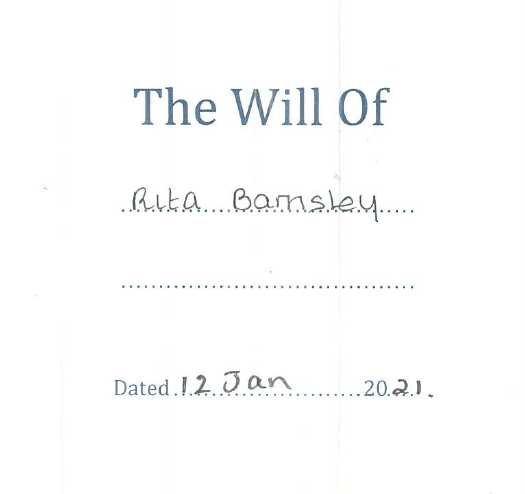 Rita Barnsley front page of will